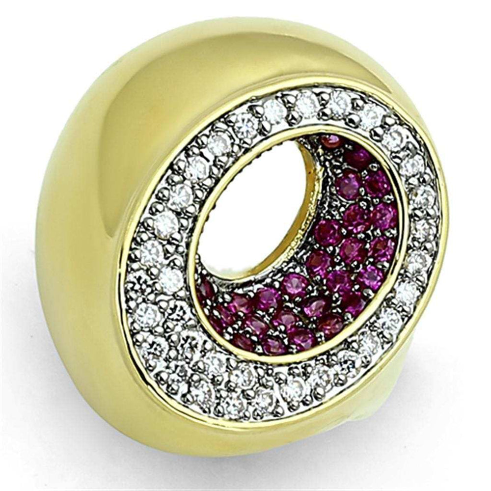 LOA902 - Gold+Ruthenium Brass Ring with AAA Grade CZ in Ruby - Alamode - Flyclothing LLC
