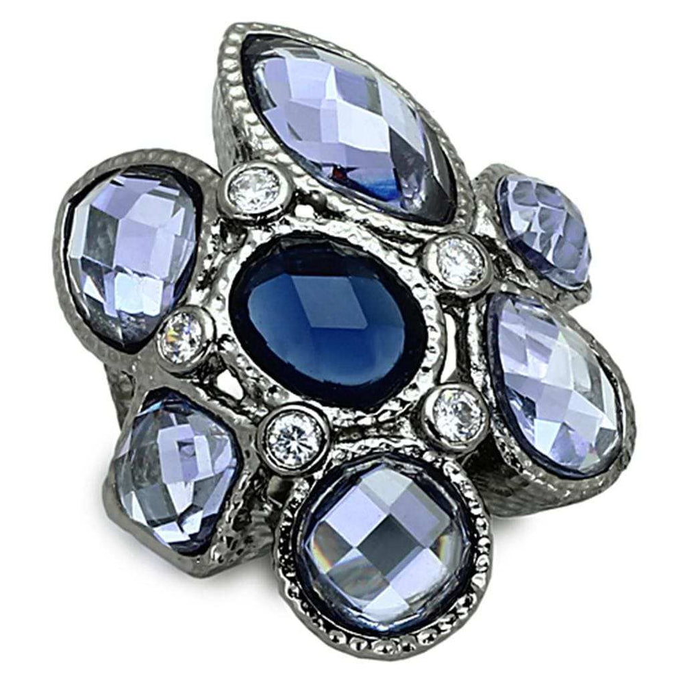 LOA906 - Ruthenium Brass Ring with Synthetic Synthetic Glass in Multi Color - Alamode - Flyclothing LLC