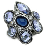 LOA906 - Ruthenium Brass Ring with Synthetic Synthetic Glass in Multi Color - Alamode - Flyclothing LLC