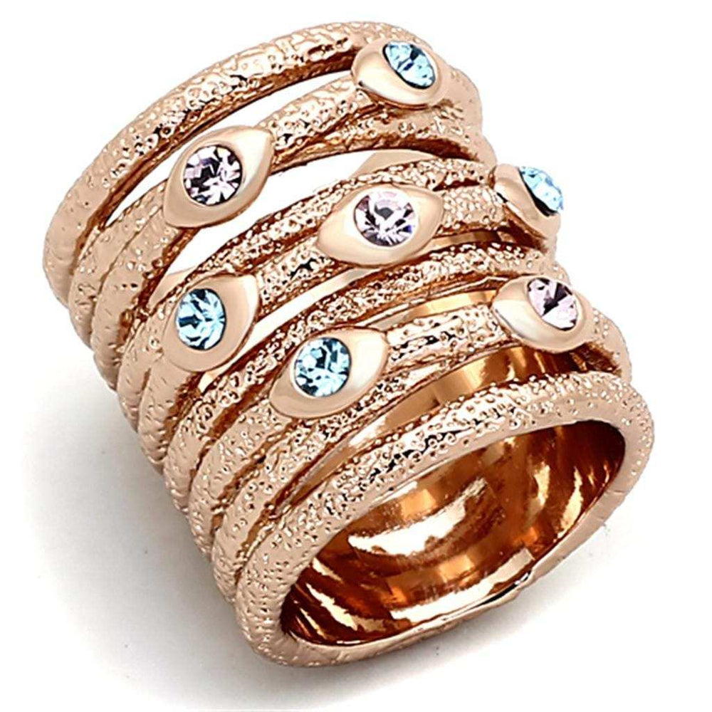 LOA909 - Rose Gold Brass Ring with Top Grade Crystal in Multi Color - Alamode - Flyclothing LLC