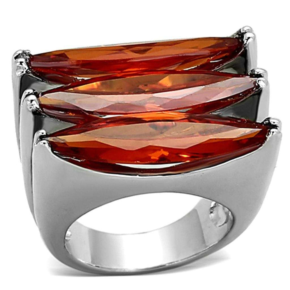 LOA917 - Rhodium Brass Ring with AAA Grade CZ in Orange - Alamode - Flyclothing LLC