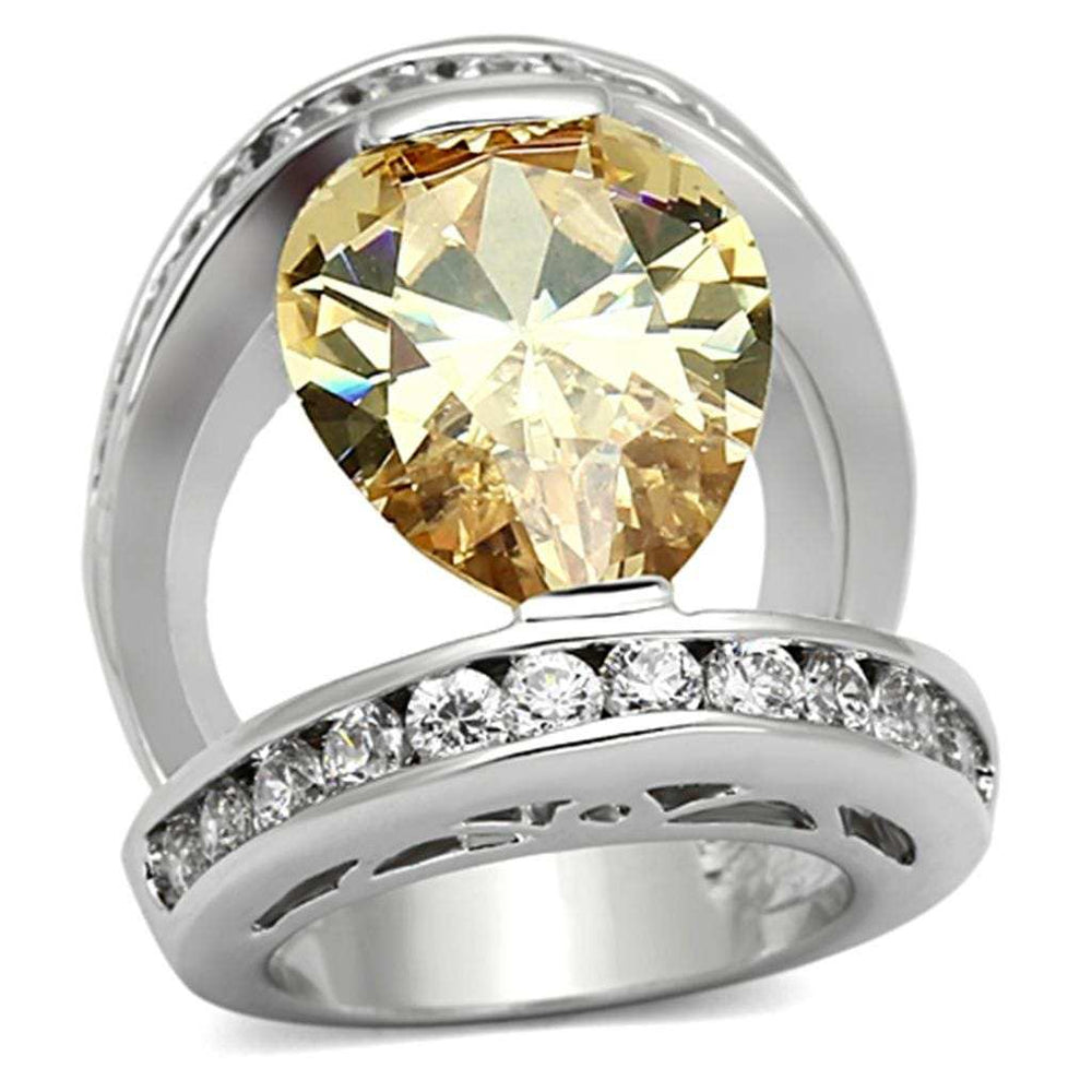 LOA922 - Rhodium Brass Ring with AAA Grade CZ in Champagne - Alamode - Flyclothing LLC