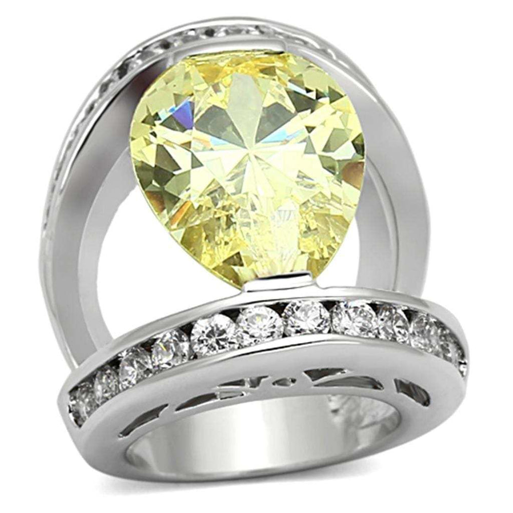 LOA925 - Rhodium Brass Ring with AAA Grade CZ in Citrine Yellow - Alamode - Flyclothing LLC