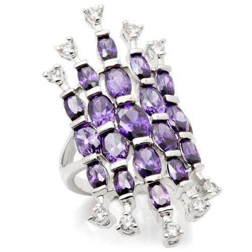 LOA933 - Rhodium Brass Ring with AAA Grade CZ in Amethyst - Alamode - Flyclothing LLC
