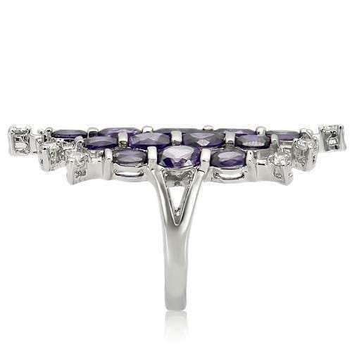 LOA933 - Rhodium Brass Ring with AAA Grade CZ in Amethyst - Alamode - Flyclothing LLC