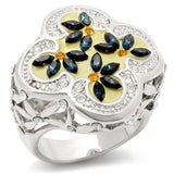 LOA940 - Rhodium Brass Ring with Top Grade Crystal in Multi Color - Alamode - Flyclothing LLC