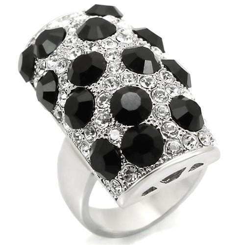 LOA944 - Rhodium Brass Ring with Top Grade Crystal in Jet - Alamode - Flyclothing LLC