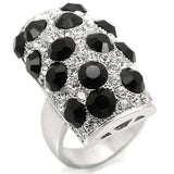 LOA944 - Rhodium Brass Ring with Top Grade Crystal in Jet - Alamode - Flyclothing LLC