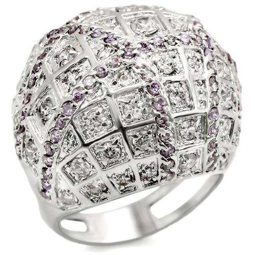 LOA945 - Rhodium Brass Ring with AAA Grade CZ in Fuchsia - Alamode - Flyclothing LLC
