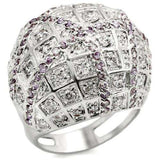 LOA945 - Rhodium Brass Ring with AAA Grade CZ in Fuchsia - Alamode - Flyclothing LLC