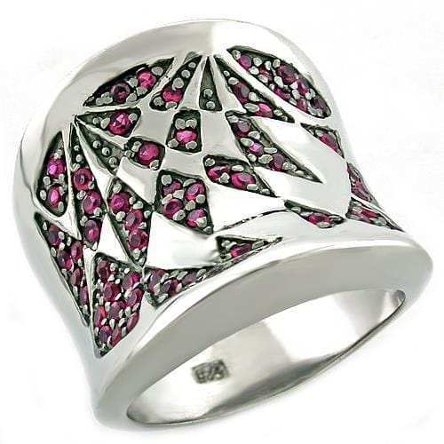 LOAS1009 - Rhodium 925 Sterling Silver Ring with AAA Grade CZ in Ruby - Alamode - Flyclothing LLC