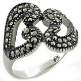 LOAS1010 - High-Polished 925 Sterling Silver Ring with Synthetic Marcasite in Jet - Alamode - Flyclothing LLC