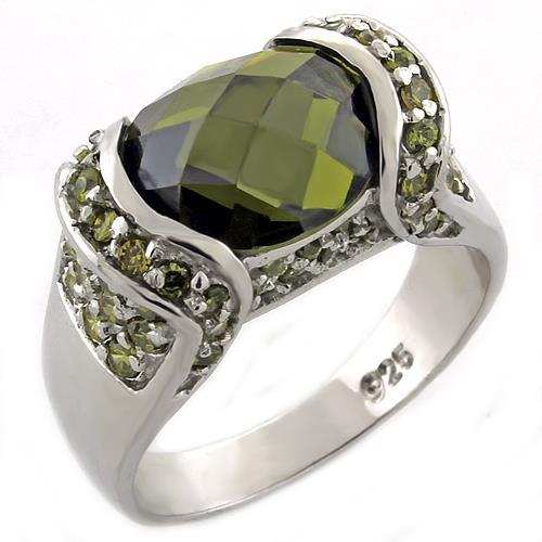 LOAS1016 - High-Polished 925 Sterling Silver Ring with AAA Grade CZ in Peridot - Alamode - Flyclothing LLC