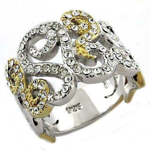 LOAS1019 - Gold+Rhodium 925 Sterling Silver Ring with Top Grade Crystal in Clear - Alamode - Flyclothing LLC