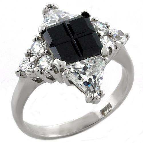 LOAS1031 - Rhodium 925 Sterling Silver Ring with AAA Grade CZ in Jet - Alamode - Flyclothing LLC