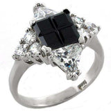 LOAS1031 - Rhodium 925 Sterling Silver Ring with AAA Grade CZ in Jet - Alamode - Flyclothing LLC