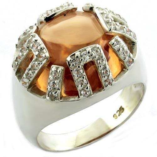 LOAS1039 - Rhodium 925 Sterling Silver Ring with AAA Grade CZ in Champagne - Alamode - Flyclothing LLC