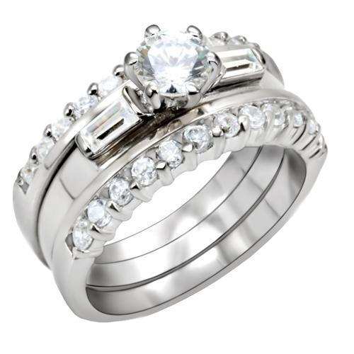 LOAS1040 - High-Polished 925 Sterling Silver Ring with AAA Grade CZ in Clear - Alamode - Flyclothing LLC