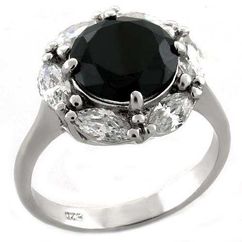 LOAS1044 - Rhodium 925 Sterling Silver Ring with AAA Grade CZ in Jet - Alamode - Flyclothing LLC