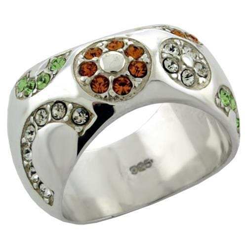 LOAS1073 - High-Polished 925 Sterling Silver Ring with Top Grade Crystal in Multi Color - Alamode - Flyclothing LLC
