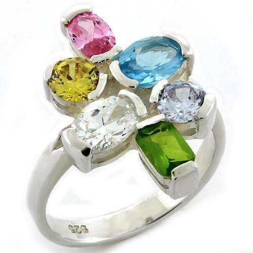 LOAS1075 - High-Polished 925 Sterling Silver Ring with AAA Grade CZ in Multi Color - Alamode - Flyclothing LLC