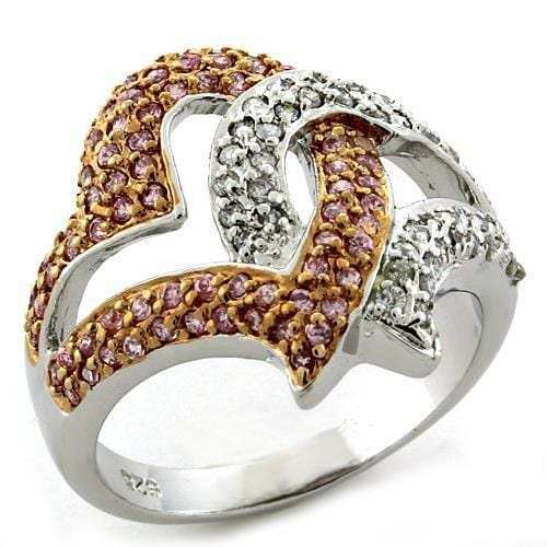 LOAS1077 - Rose Gold 925 Sterling Silver Ring with AAA Grade CZ in Rose - Alamode - Flyclothing LLC