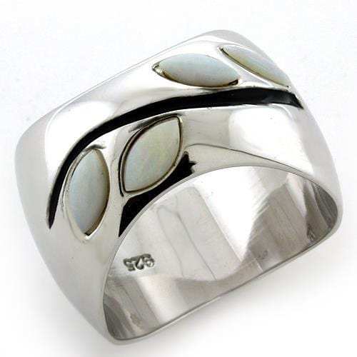 LOAS1080 - Rhodium 925 Sterling Silver Ring with Semi-Precious Opal in White - Alamode - Flyclothing LLC