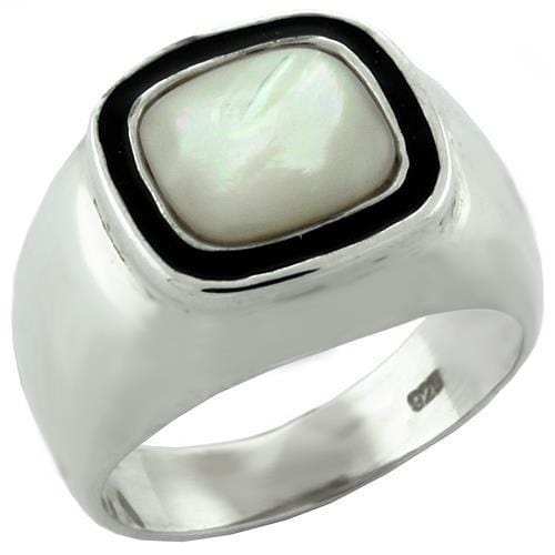 LOAS1083 - High-Polished 925 Sterling Silver Ring with Synthetic Jade in White - Alamode - Flyclothing LLC