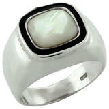 LOAS1083 - High-Polished 925 Sterling Silver Ring with Synthetic Jade in White - Alamode - Flyclothing LLC