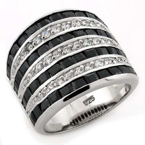 LOAS1089 - Rhodium 925 Sterling Silver Ring with AAA Grade CZ in Jet - Alamode - Flyclothing LLC