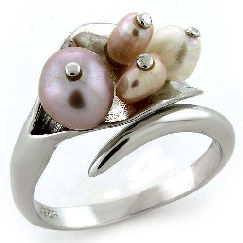 LOAS1094 - Rhodium 925 Sterling Silver Ring with Synthetic Pearl in Multi Color - Alamode - Flyclothing LLC