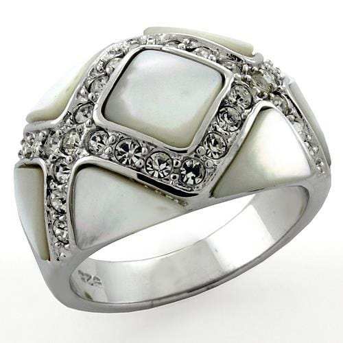 LOAS1099 - Rhodium 925 Sterling Silver Ring with Precious Stone Conch in White - Alamode - Flyclothing LLC