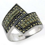 LOAS1100 - Antique Tone 925 Sterling Silver Ring with Semi-Precious Marcasite in Jet - Alamode - Flyclothing LLC
