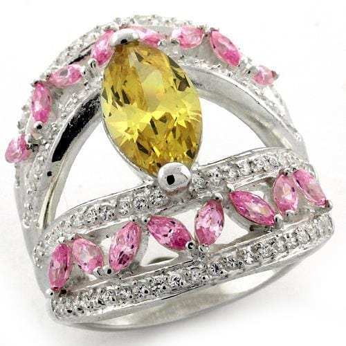LOAS1101 - High-Polished 925 Sterling Silver Ring with AAA Grade CZ in Citrine - Alamode - Flyclothing LLC