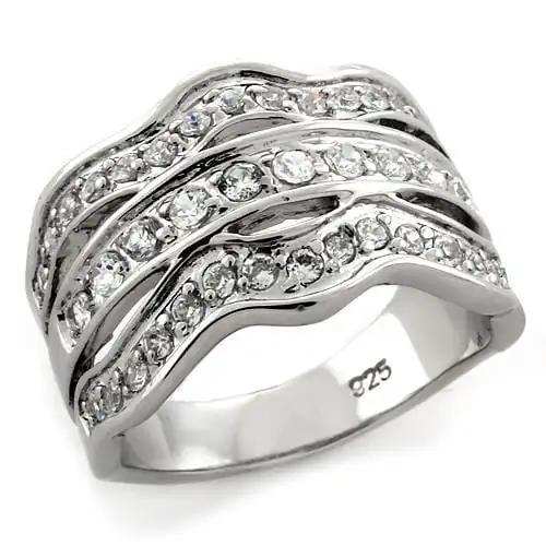 LOAS1105 - Rhodium 925 Sterling Silver Ring with Top Grade Crystal in Clear - Alamode - Flyclothing LLC