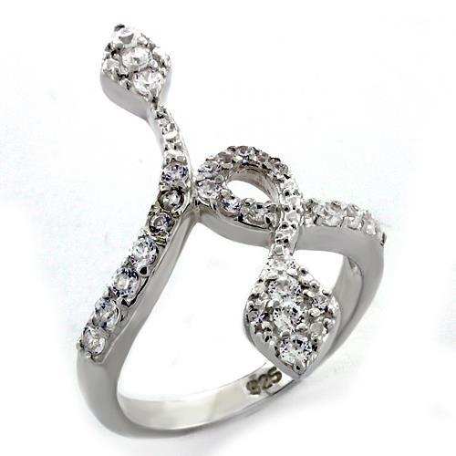 LOAS1107 - High-Polished 925 Sterling Silver Ring with AAA Grade CZ in Clear - Alamode - Flyclothing LLC