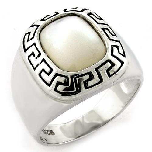 LOAS1108 - High-Polished 925 Sterling Silver Ring with Precious Stone Conch in White - Alamode - Flyclothing LLC