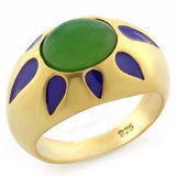 LOAS1131 - Matte Gold 925 Sterling Silver Ring with Synthetic Jade in Emerald - Alamode - Flyclothing LLC