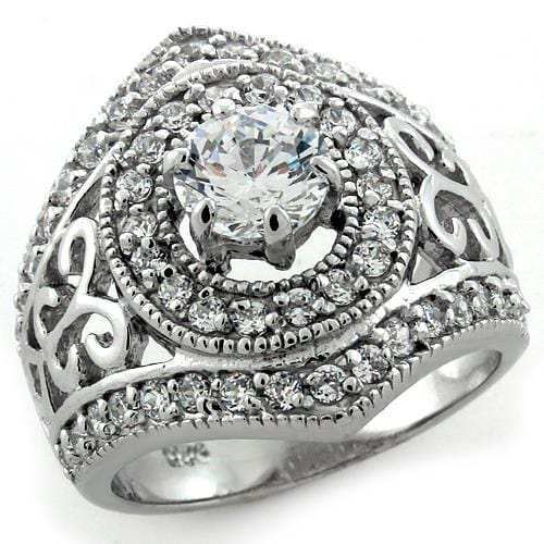 LOAS1134 - Rhodium 925 Sterling Silver Ring with AAA Grade CZ in Clear - Alamode - Flyclothing LLC