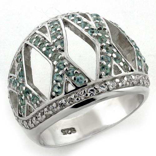 LOAS1136 - High-Polished 925 Sterling Silver Ring with AAA Grade CZ in Sea Blue - Alamode - Flyclothing LLC