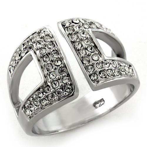 LOAS1137 - Rhodium 925 Sterling Silver Ring with Top Grade Crystal in Clear - Alamode - Flyclothing LLC