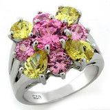 LOAS1138 - Rhodium 925 Sterling Silver Ring with AAA Grade CZ in Multi Color - Alamode - Flyclothing LLC
