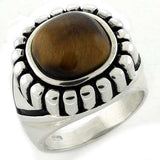 LOAS1155 - High-Polished 925 Sterling Silver Ring with Synthetic Tiger Eye in Brown - Alamode - Flyclothing LLC