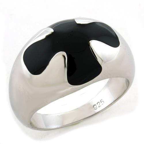 LOAS1169 - Rhodium 925 Sterling Silver Ring with Epoxy in Jet - Alamode - Flyclothing LLC