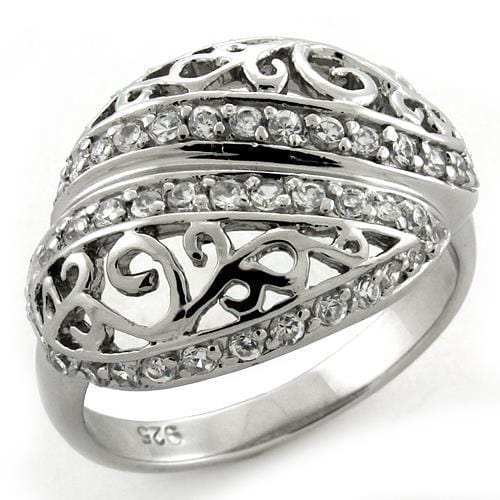 LOAS1174 - Rhodium 925 Sterling Silver Ring with AAA Grade CZ in Clear - Alamode - Flyclothing LLC