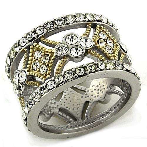 LOAS1193 - Gold+Rhodium 925 Sterling Silver Ring with Top Grade Crystal in Clear - Alamode - Flyclothing LLC