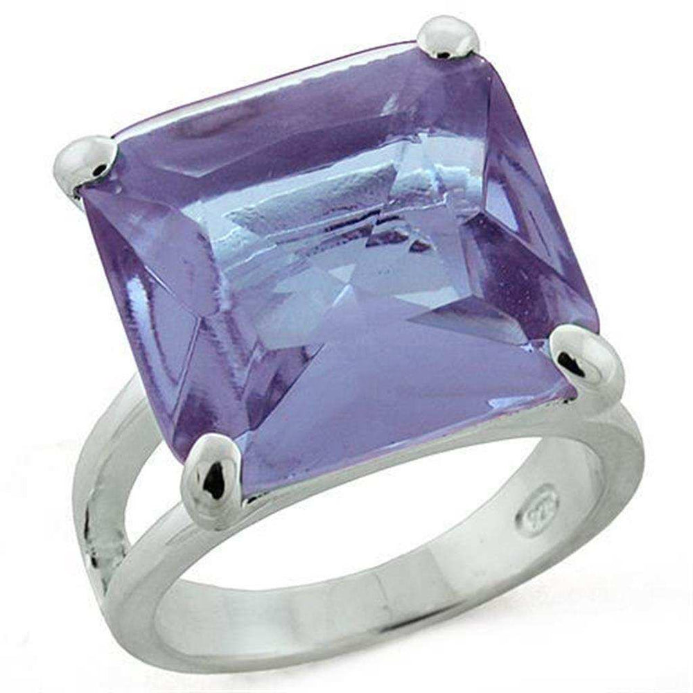 LOAS1203 - High-Polished 925 Sterling Silver Ring with Synthetic Synthetic Glass in Light Amethyst - Alamode - Flyclothing LLC
