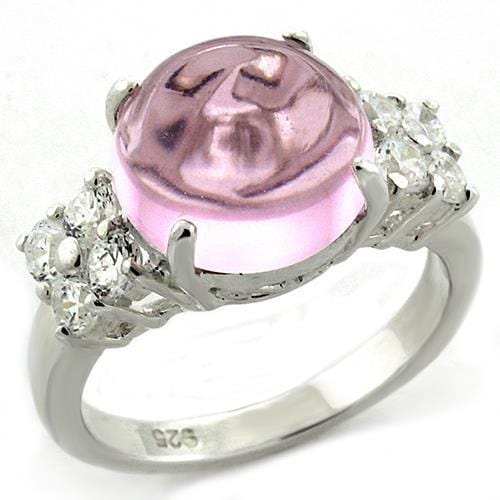 LOAS1206 - High-Polished 925 Sterling Silver Ring with Synthetic Acrylic in Light Rose - Alamode - Flyclothing LLC