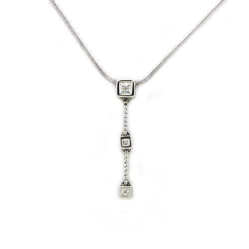 LOAS1314 - Rhodium 925 Sterling Silver Chain Pendant with AAA Grade CZ in Clear - Alamode - Flyclothing LLC