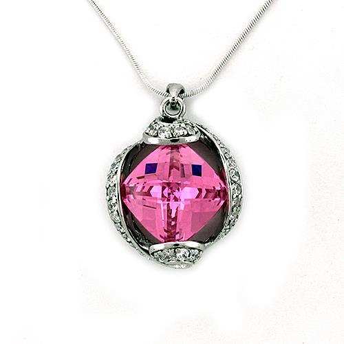 LOAS1318 - Rhodium 925 Sterling Silver Chain Pendant with AAA Grade CZ in Rose - Alamode - Flyclothing LLC